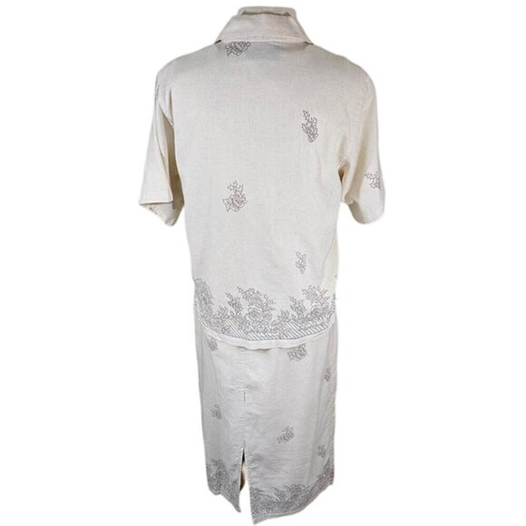 Keren Hart 2 Pc Midi Dress Linen Blend Womens Medium Ivory Cream Embroidery - Picture 4 of 15